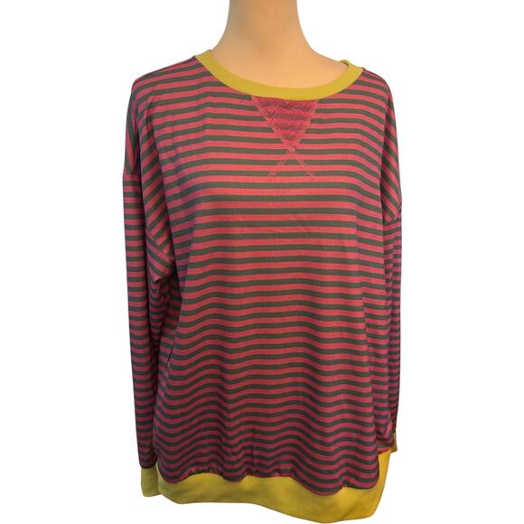 OUTBALL Women's Striped Color Block Crew Neck Sweatshirt, Plus Size 2XL - Picture 1 of 4